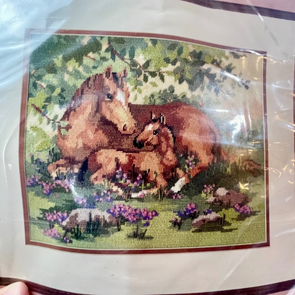 Dimensions 52034 By Mother's Side Horse Foal Needlepoint Kit Vintage 1989 12x10
